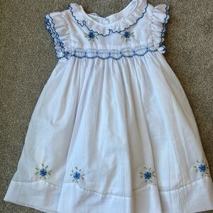 White and Blue Embroidered Kids Dress